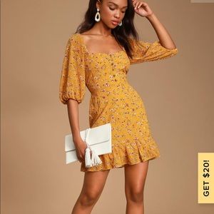 Lulus’s Trixiebell Mustard Yellow Floral Dress